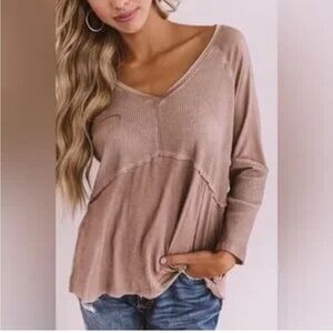 POL Women’s Mineral Wash Light Brown Flowy Boho Zoé Tunic Size Large